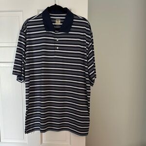 Pebble Beach Blue and White Polo Shirt Classic Stripes. Size L